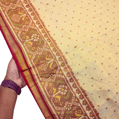 Indian Vintage Golden Dupatta Long Stole Hand woven Ikat Patola Hijab Pure Silk Scarves Veil Fringes