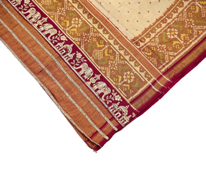 Indian Vintage Golden Dupatta Long Stole Hand woven Ikat Patola Hijab Pure Silk Scarves Veil Fringes