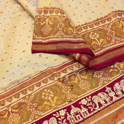 Indian Vintage Golden Dupatta Long Stole Hand woven Ikat Patola Hijab Pure Silk Scarves Veil Fringes