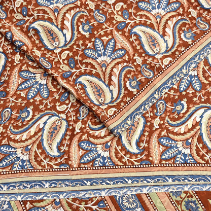 Indian Vintage Saree Brown & Gray Moss Crepe Printed Sari 5 Yards Floral Soft Fabric for Sewing, Dressmaking, Crafting, Quilting