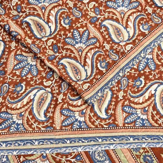 Indian Vintage Saree Brown & Gray Moss Crepe Printed Sari 5 Yards Floral Soft Fabric for Sewing, Dressmaking, Crafting, Quilting