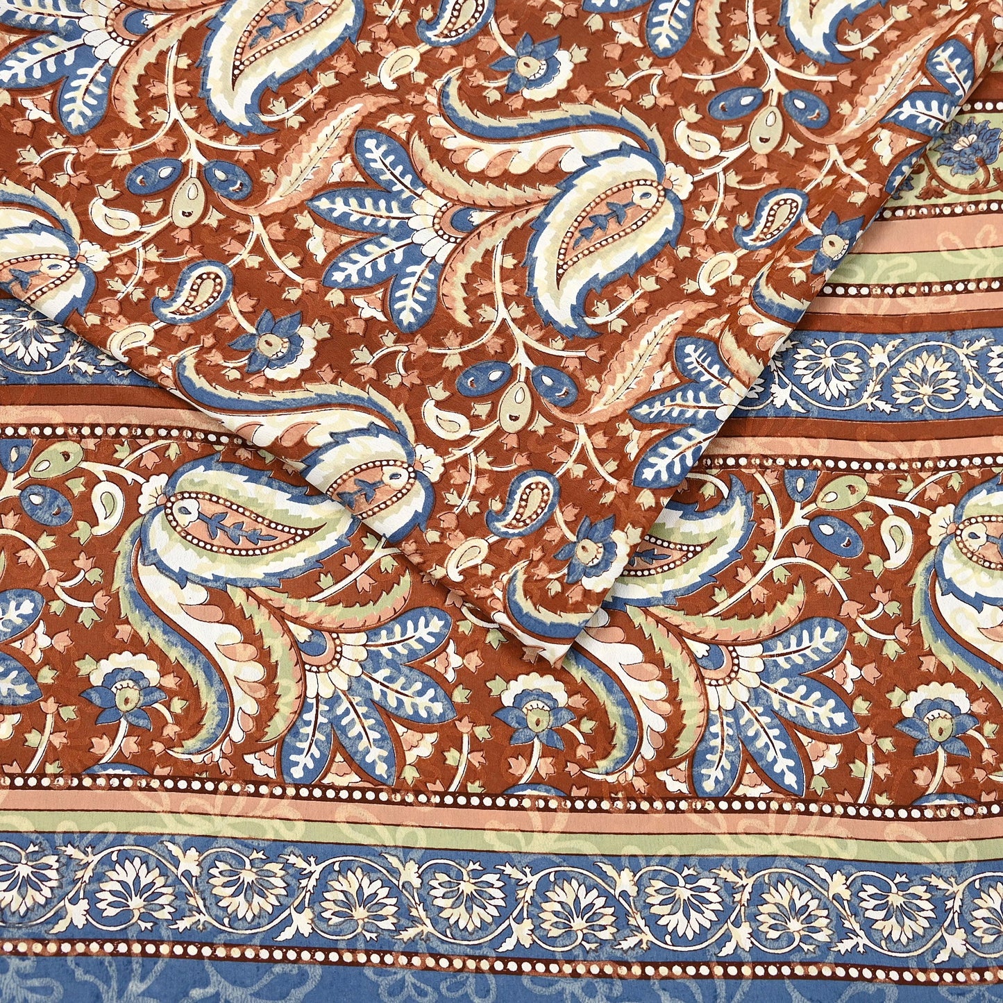 Indian Vintage Saree Brown & Gray Moss Crepe Printed Sari 5 Yards Floral Soft Fabric for Sewing, Dressmaking, Crafting, Quilting