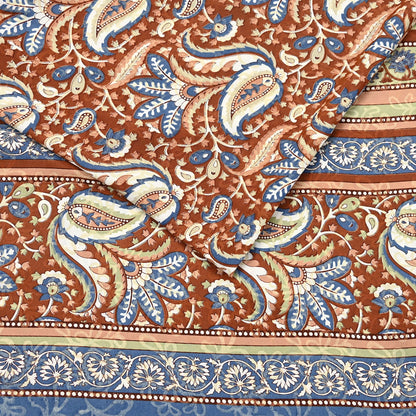 Indian Vintage Saree Brown & Gray Moss Crepe Printed Sari 5 Yards Floral Soft Fabric for Sewing, Dressmaking, Crafting, Quilting