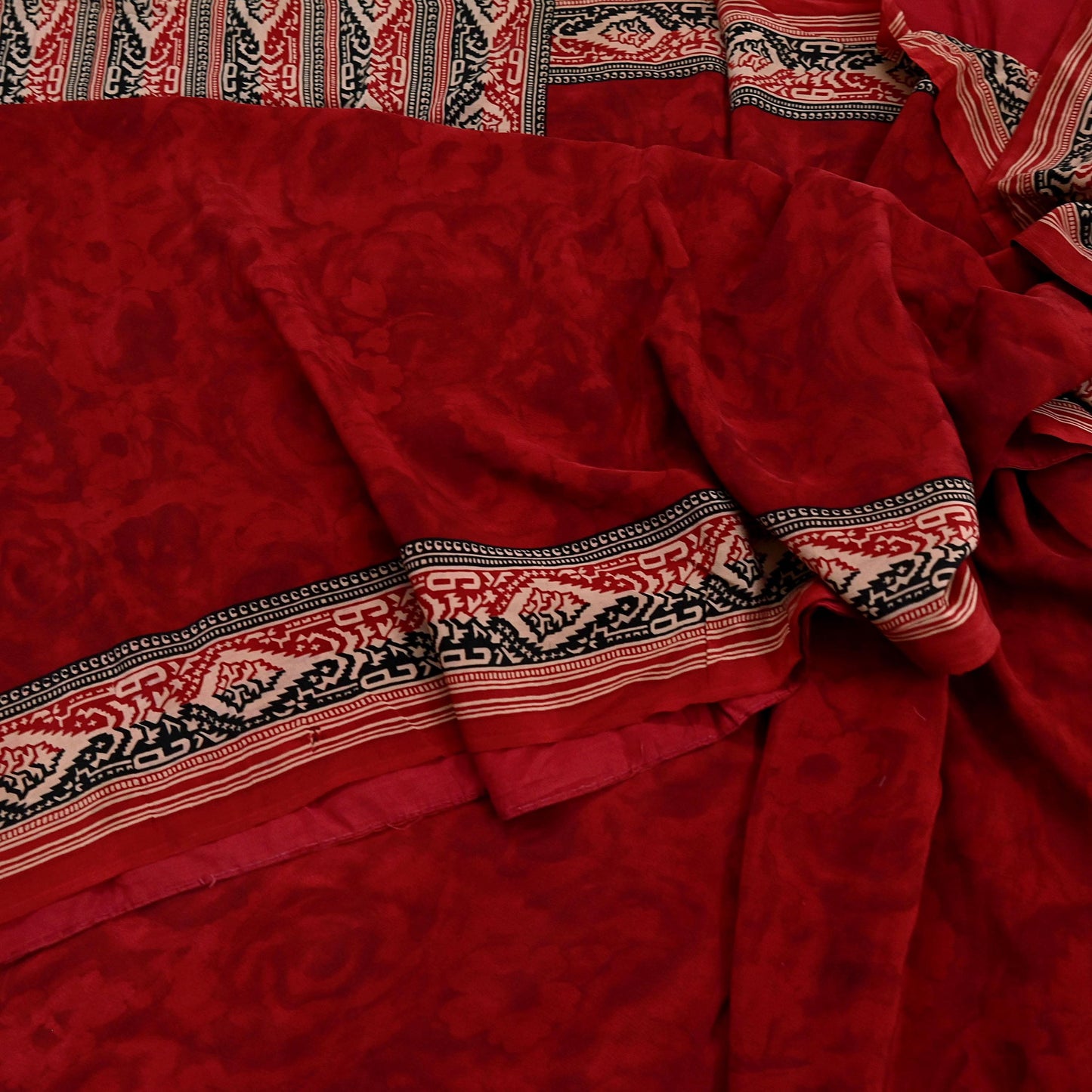 Indian Vintage Sari Maroon Pure Crepe Silk Block Printed Saree 5yard Sewing Quilting Floral Soft Craft Fabric Wrap