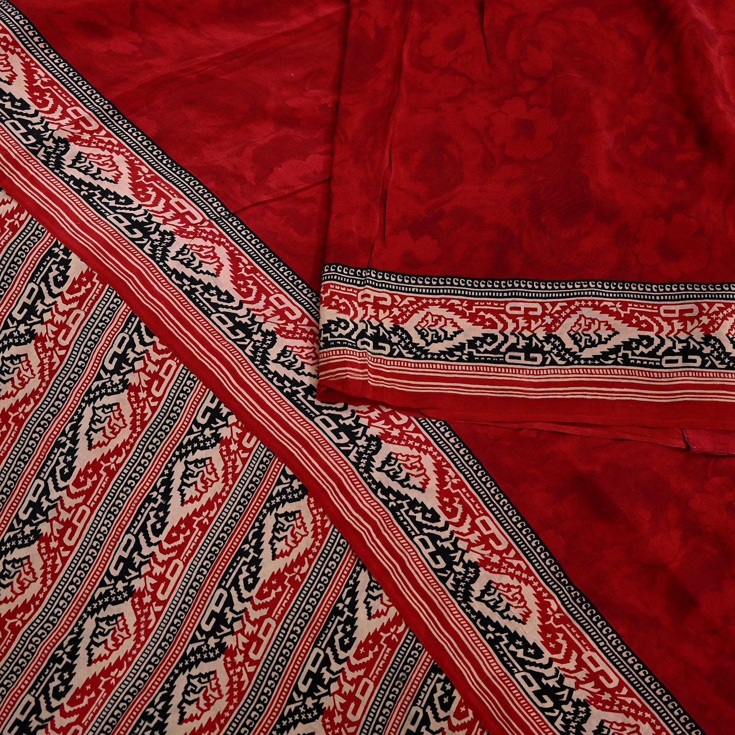 Indian Vintage Sari Maroon Pure Crepe Silk Block Printed Saree 5yard Sewing Quilting Floral Soft Craft Fabric Wrap