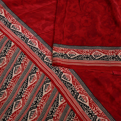 Indian Vintage Sari Maroon Pure Crepe Silk Block Printed Saree 5yard Sewing Quilting Floral Soft Craft Fabric Wrap