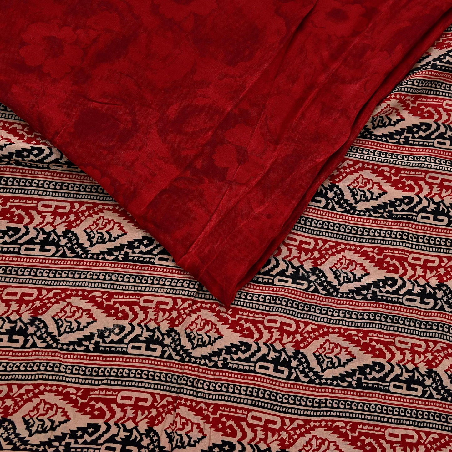 Indian Vintage Sari Maroon Pure Crepe Silk Block Printed Saree 5yard Sewing Quilting Floral Soft Craft Fabric Wrap