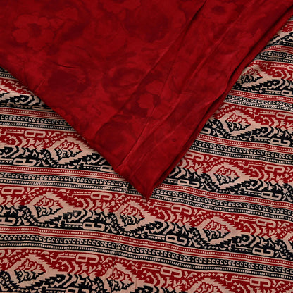 Indian Vintage Sari Maroon Pure Crepe Silk Block Printed Saree 5yard Sewing Quilting Floral Soft Craft Fabric Wrap