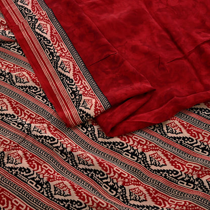 Indian Vintage Sari Maroon Pure Crepe Silk Block Printed Saree 5yard Sewing Quilting Floral Soft Craft Fabric Wrap