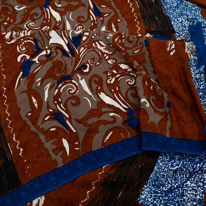 Indian Vintage Sari Multi Pure Crepe Silk Printed Saree 6yard Sewing Ethnic Wrap Craft Fabric Dressmaking Crafting Upcycle Quilting