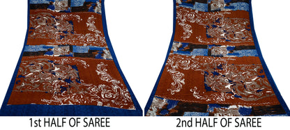 Indian Vintage Sari Multi Pure Crepe Silk Printed Saree 6yard Sewing Ethnic Wrap Craft Fabric Dressmaking Crafting Upcycle Quilting