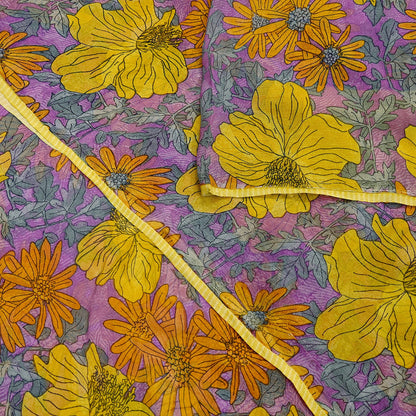 Vintage Sari Purple 100% Pure Chiffon Silk Printed Sarees Sewing 5yd Craft Fabric Soft Dress Designing for Crafting Floral Quilting Upcycle