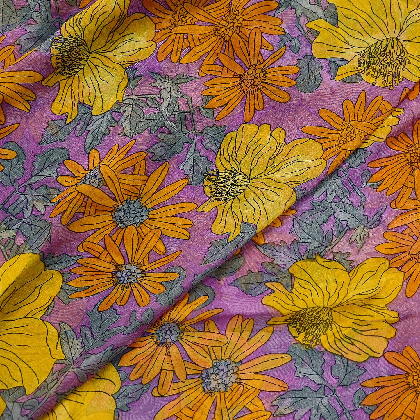 Vintage Sari Purple 100% Pure Chiffon Silk Printed Sarees Sewing 5yd Craft Fabric Soft Dress Designing for Crafting Floral Quilting Upcycle