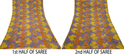 Vintage Sari Purple 100% Pure Chiffon Silk Printed Sarees Sewing 5yd Craft Fabric Soft Dress Designing for Crafting Floral Quilting Upcycle