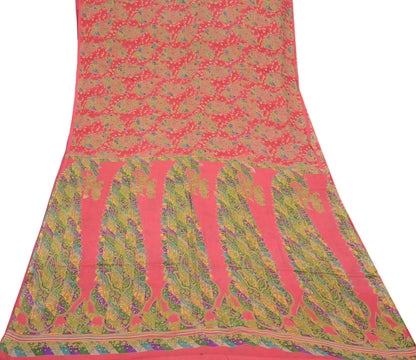 Indian Vintage Peach Pure Silk Printed Saree 5 Yards Soft Floral Fabric for Dressmaking, Quilting, Crafting, Sewing & Upcycling
