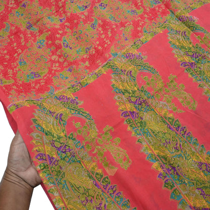 Indian Vintage Peach Pure Silk Printed Saree 5 Yards Soft Floral Fabric for Dressmaking, Quilting, Crafting, Sewing & Upcycling