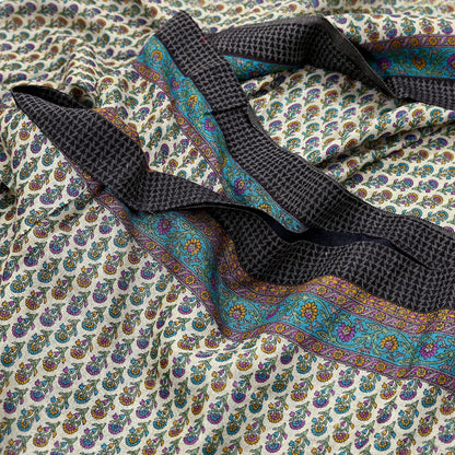 Indian Vintage Sari Blue & Beige Pure Woolen Woven Printed Sarees Soft Warm Craft Fabric 5Yd Floral Dress making Crafting For Winter Soft