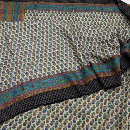 Indian Vintage Sari Blue & Beige Pure Woolen Woven Printed Sarees Soft Warm Craft Fabric 5Yd Floral Dress making Crafting For Winter Soft