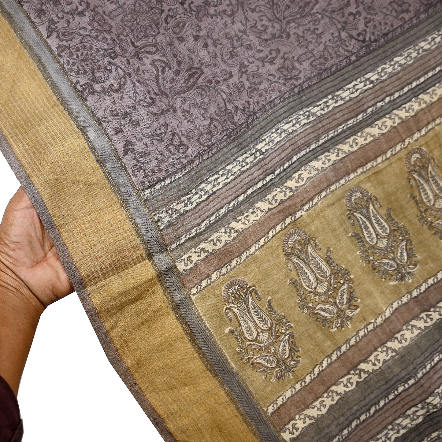 Indian Vintage Sari Purple & Gray Pure Woolen Woven Printed Sarees Soft Warm Craft Fabric 5Yd Floral Dress making Crafting For Winter Soft