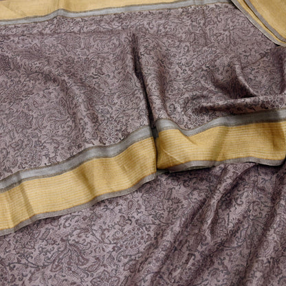 Indian Vintage Sari Purple & Gray Pure Woolen Woven Printed Sarees Soft Warm Craft Fabric 5Yd Floral Dress making Crafting For Winter Soft