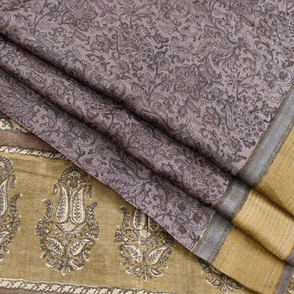 Indian Vintage Sari Purple & Gray Pure Woolen Woven Printed Sarees Soft Warm Craft Fabric 5Yd Floral Dress making Crafting For Winter Soft