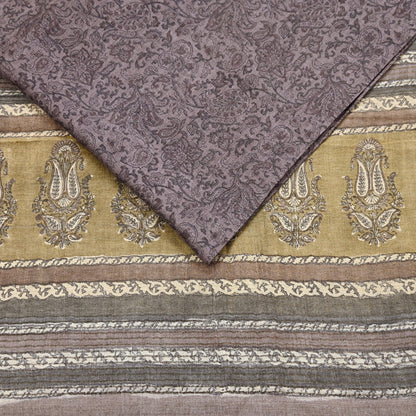 Indian Vintage Sari Purple & Gray Pure Woolen Woven Printed Sarees Soft Warm Craft Fabric 5Yd Floral Dress making Crafting For Winter Soft