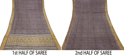 Indian Vintage Sari Purple & Gray Pure Woolen Woven Printed Sarees Soft Warm Craft Fabric 5Yd Floral Dress making Crafting For Winter Soft