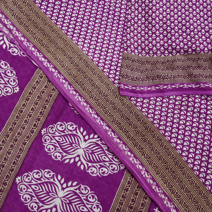 Indian Vintage Sari Purple Pure Cotton Printed Sarees Craft Fabric Soft 5Yd Sarong Wrap Boho Fabric Kimono Quilting Crafting Upcycle