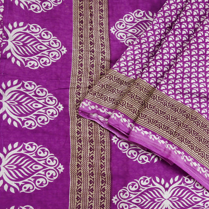 Indian Vintage Sari Purple Pure Cotton Printed Sarees Craft Fabric Soft 5Yd Sarong Wrap Boho Fabric Kimono Quilting Crafting Upcycle