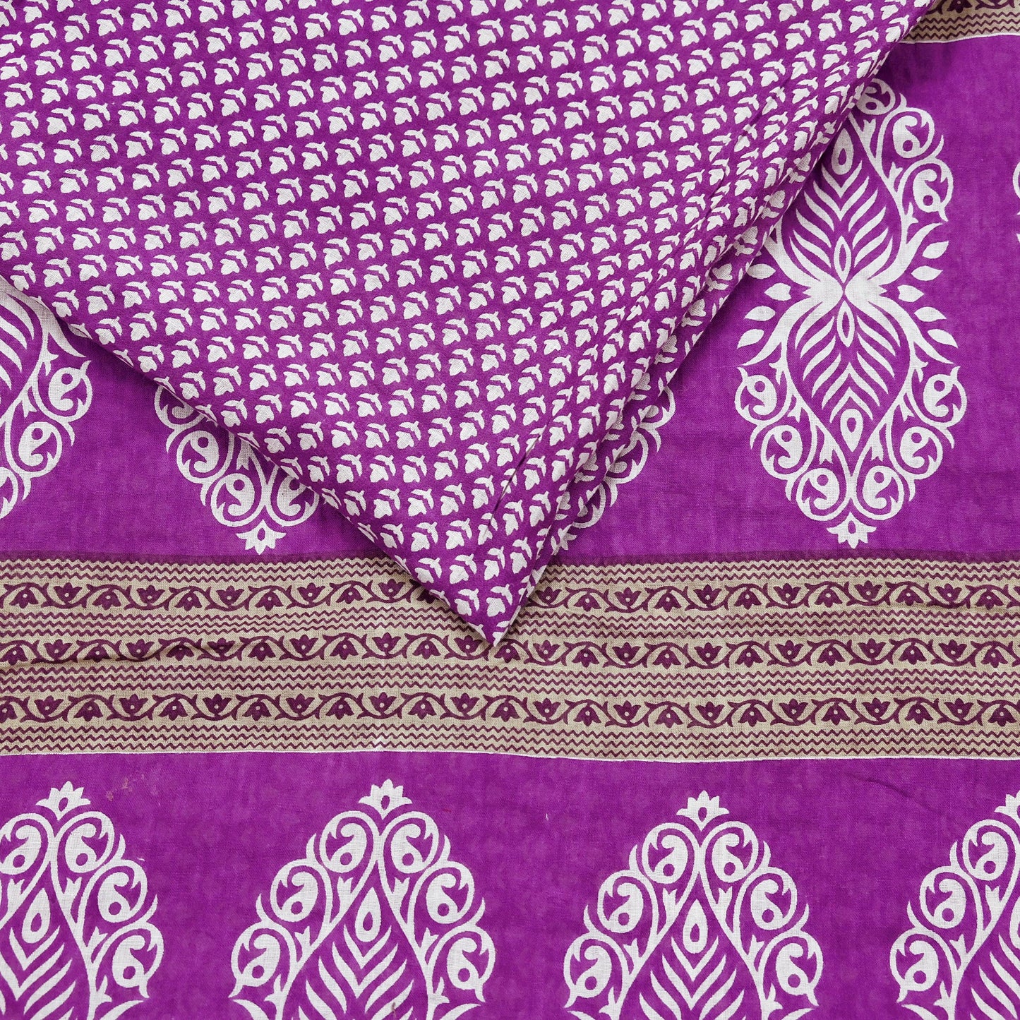 Indian Vintage Sari Purple Pure Cotton Printed Sarees Craft Fabric Soft 5Yd Sarong Wrap Boho Fabric Kimono Quilting Crafting Upcycle