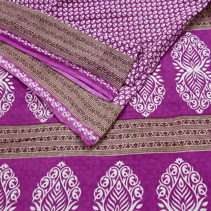 Indian Vintage Sari Purple Pure Cotton Printed Sarees Craft Fabric Soft 5Yd Sarong Wrap Boho Fabric Kimono Quilting Crafting Upcycle