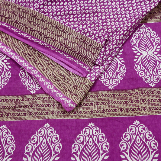 Indian Vintage Sari Purple Pure Cotton Printed Sarees Craft Fabric Soft 5Yd Sarong Wrap Boho Fabric Kimono Quilting Crafting Upcycle