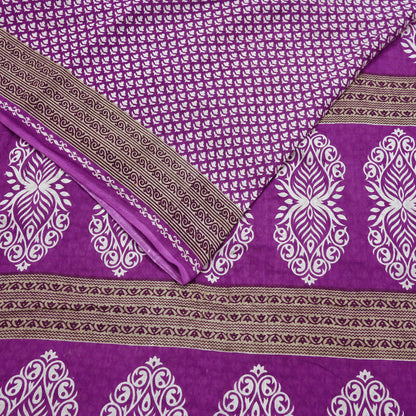 Indian Vintage Sari Purple Pure Cotton Printed Sarees Craft Fabric Soft 5Yd Sarong Wrap Boho Fabric Kimono Quilting Crafting Upcycle