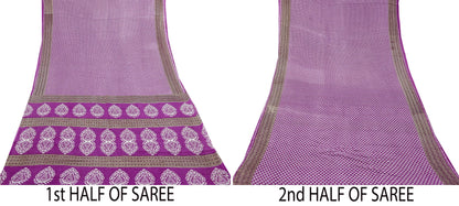 Indian Vintage Sari Purple Pure Cotton Printed Sarees Craft Fabric Soft 5Yd Sarong Wrap Boho Fabric Kimono Quilting Crafting Upcycle