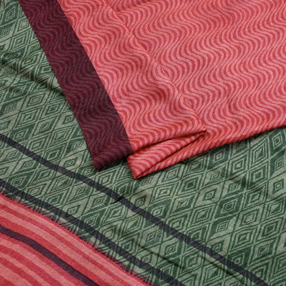 Vintage Green & Peach Long Stole Pure Woolen Scarf Printed Dupatta Infinity Scarves Sarong Wrap Veil Woman Hijab Shawl Craft Fabric Fringes