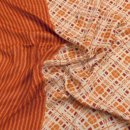 Indian Women Vintage Beige & Saffron Long Stole Pure Woolen Scarf Dupatta Scarves Printed Sarong Wrap Veil Hijab Shawl Soft