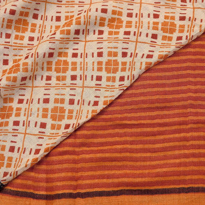 Indian Women Vintage Beige & Saffron Long Stole Pure Woolen Scarf Dupatta Scarves Printed Sarong Wrap Veil Hijab Shawl Soft