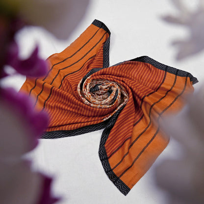 Indian Women Vintage Beige & Saffron Long Stole Pure Woolen Scarf Dupatta Scarves Printed Sarong Wrap Veil Hijab Shawl Soft