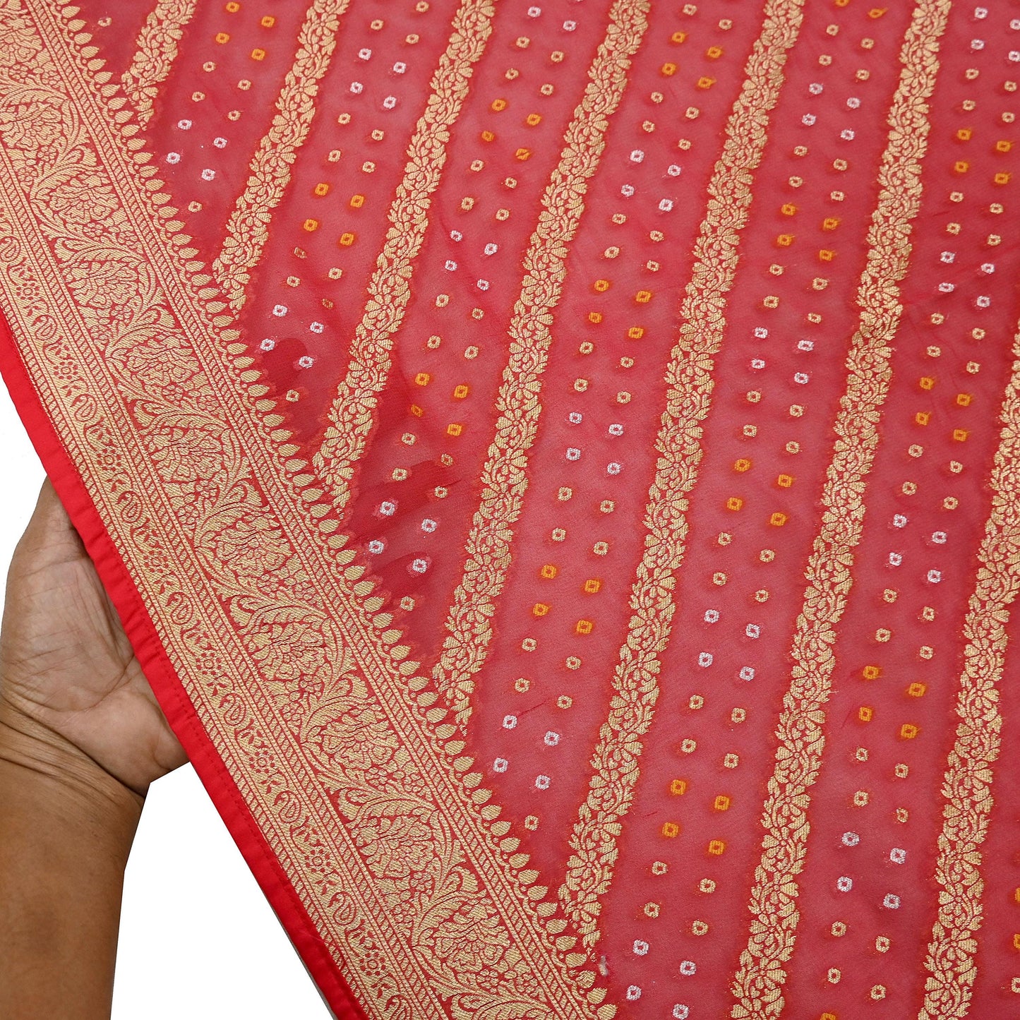 Women Indian Vintage Dupatta Red Long Stole Blend Georgette Woven Bandhani Veil Scarves soft Boho Wrap Bridal/ Wedding Hijab