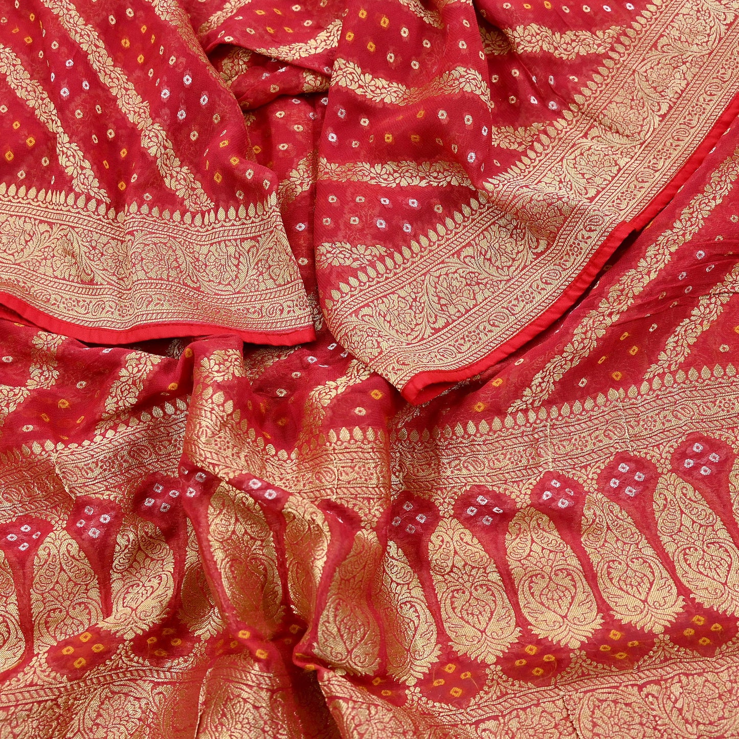 Women Indian Vintage Dupatta Red Long Stole Blend Georgette Woven Bandhani Veil Scarves soft Boho Wrap Bridal/ Wedding Hijab