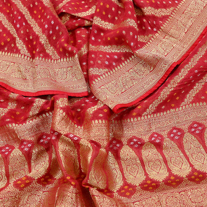 Women Indian Vintage Dupatta Red Long Stole Blend Georgette Woven Bandhani Veil Scarves soft Boho Wrap Bridal/ Wedding Hijab