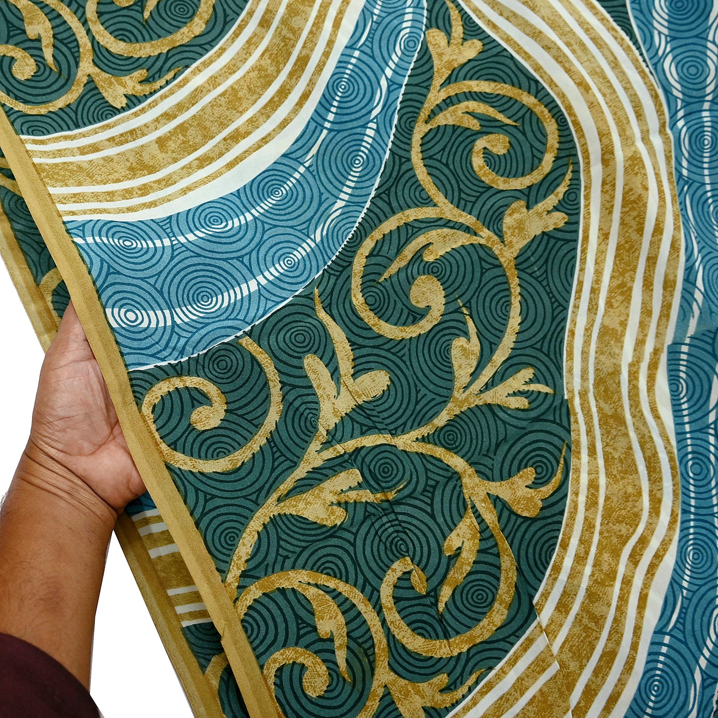 Indian Vintage Sari Blue & Green Pure Crepe Silk Printed Sarees 5yd Sewing Stripes Soft Craft Fabric Wrap Dress Making Quilting Crafting