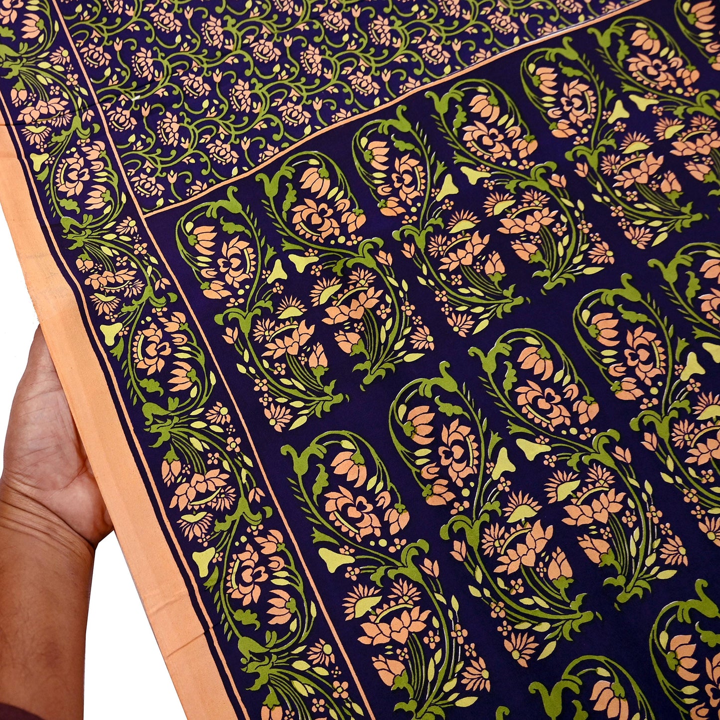 Indian Vintage Peach & Blue Sarees Pure Silk Printed Sari 6yd Sewing Craft Fabric DressMaking Floral Soft Crafting Quilting