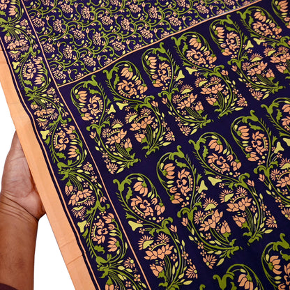 Indian Vintage Peach & Blue Sarees Pure Silk Printed Sari 6yd Sewing Craft Fabric DressMaking Floral Soft Crafting Quilting