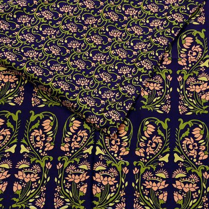 Indian Vintage Peach & Blue Sarees Pure Silk Printed Sari 6yd Sewing Craft Fabric DressMaking Floral Soft Crafting Quilting