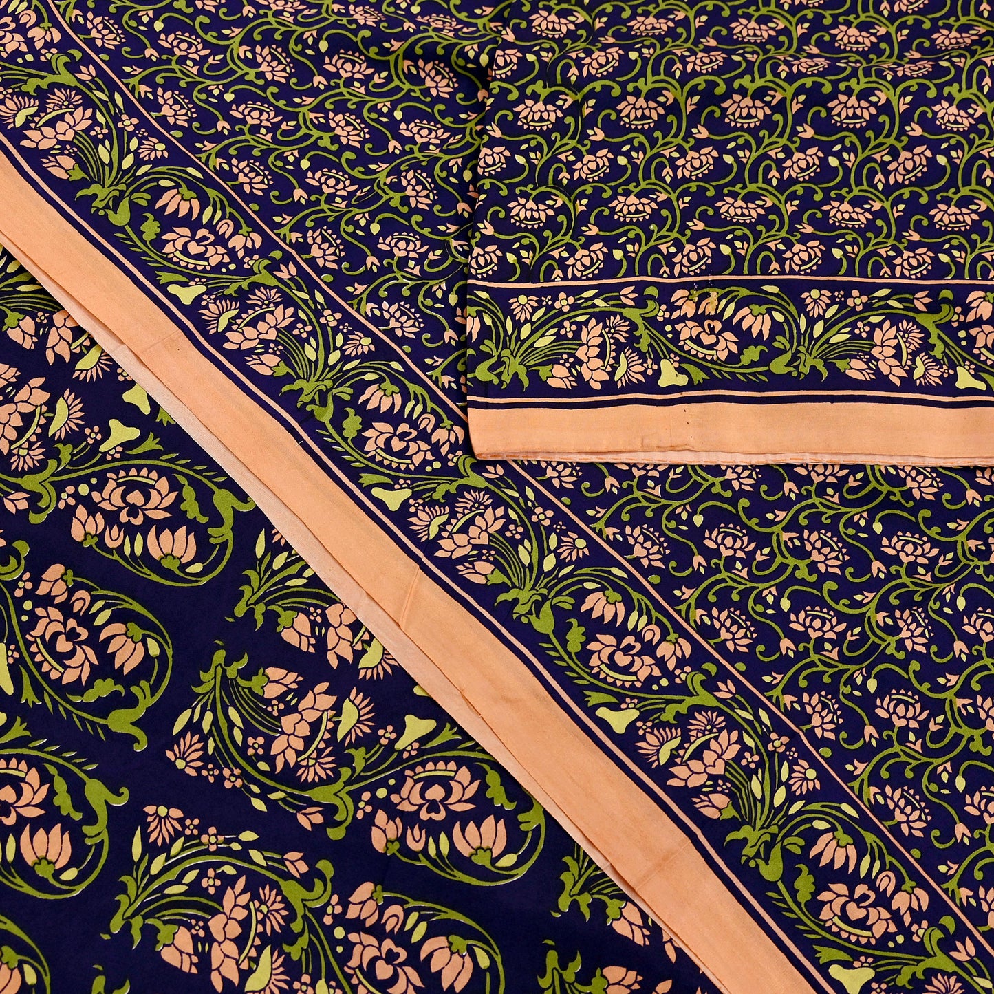 Indian Vintage Peach & Blue Sarees Pure Silk Printed Sari 6yd Sewing Craft Fabric DressMaking Floral Soft Crafting Quilting