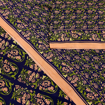 Indian Vintage Peach & Blue Sarees Pure Silk Printed Sari 6yd Sewing Craft Fabric DressMaking Floral Soft Crafting Quilting