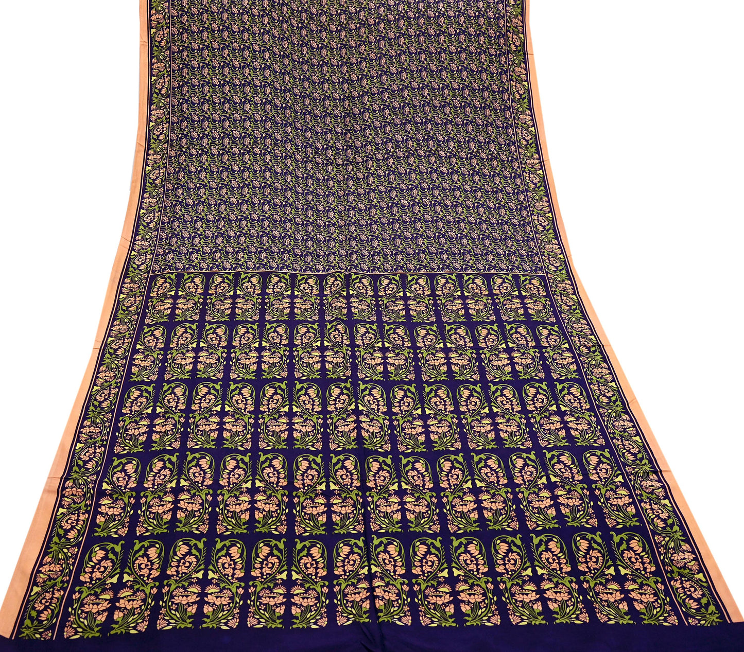 Indian Vintage Peach & Blue Sarees Pure Silk Printed Sari 6yd Sewing Craft Fabric DressMaking Floral Soft Crafting Quilting