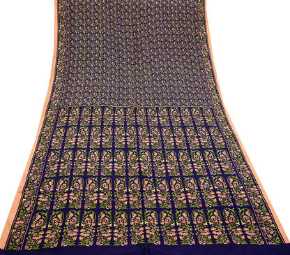 Indian Vintage Peach & Blue Sarees Pure Silk Printed Sari 6yd Sewing Craft Fabric DressMaking Floral Soft Crafting Quilting