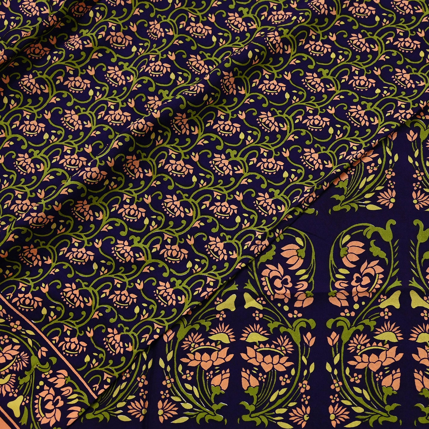 Indian Vintage Peach & Blue Sarees Pure Silk Printed Sari 6yd Sewing Craft Fabric DressMaking Floral Soft Crafting Quilting